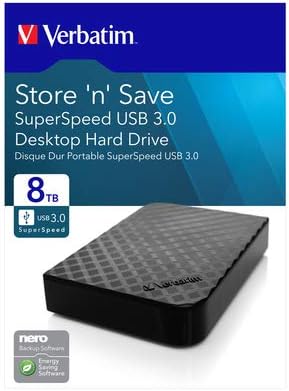 Verbatim 47687 8 TB 3.5-Inch Store 'n' Save USB 3.0 Desktop Hard Disk Drive - Black