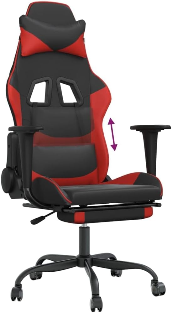 YAFF Gaming Chair with Footrest Black and Red Faux Leather-3654