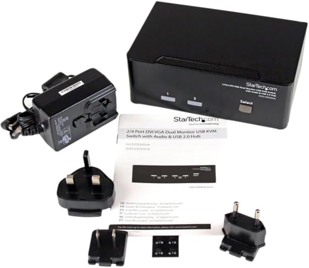 StarTech.com 2 Port KVM Switch - DVI and VGA w/ Audio and USB 2.0 Hub – Dual Monitor / Display / Screen KVM Switch - DVI VGA  TAA (SV231DDVDUA)