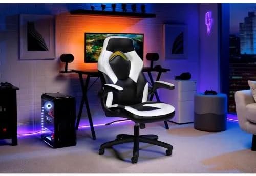 Ergonomic Gaming Chair with High Back Support – Racing Style PC Desk Chair with Recline Function Flip-Up Arms &amp Padded Segments for Comfort (White)
