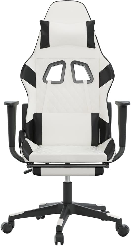 Massage Gaming ChairExecutive ChairSwivel Task Chair Suitable for Office Gaming Room Computer Room Bedroom Study Room with Footrest White&ampBlack Faux Leather