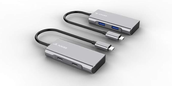 Juiced Systems QuadHUB - USB-C 4 Port Portable USB Hub - 2 USB-C 3.2 Gen 2 Ports | 2 USB-A USB 3.2 Gen 2 Ports