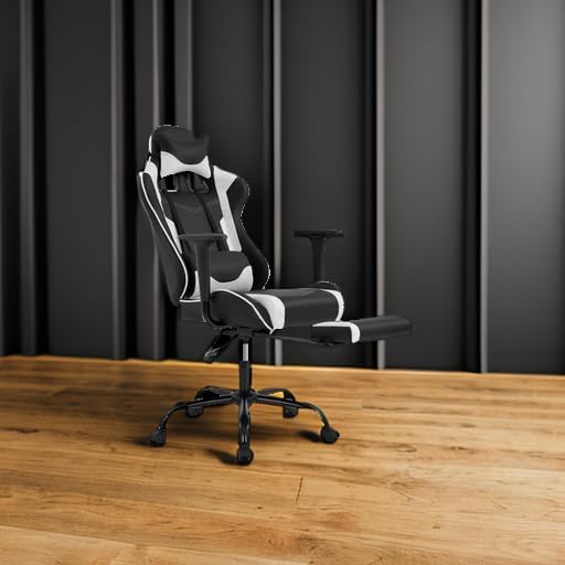BestOffice | Ergonomic Gaming Chair | White | Reclining Computer Chair with Lumbar Support Headrest Pillow Adjustable Footrests | 360 Swivel with Heavy Duty Wheels | for Home &amp Office