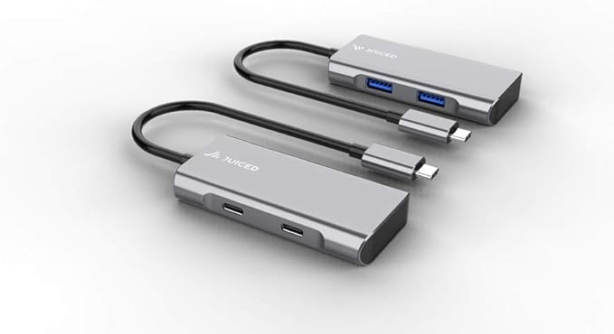 Juiced Systems QuadHUB - USB-C 4 Port Portable USB Hub - 2 USB-C 3.2 Gen 2 Ports | 2 USB-A USB 3.2 Gen 2 Ports