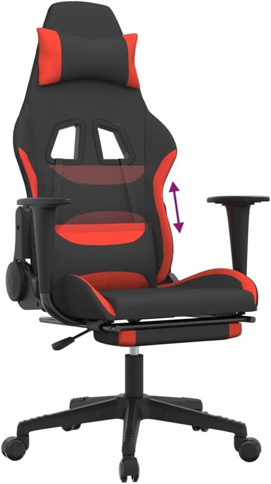 Gaming Chair with Footrest Ergonomic Office Chair Computer Chair with Footrest and Lumbar Support Height Adjustable Game Chair with 360°Swivel Seat Black and Red Fabric -AA