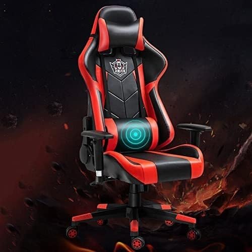 Ergonomic Gaming Chair with Massage Lumbar Support High-Back Racing Style PU Leather Office Chair 350lbs Capacity(RED)