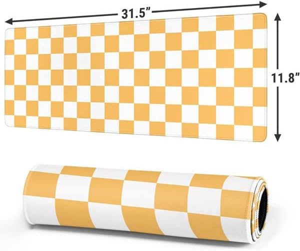 Skinit Large Gaming Mouse Pad - Yellow and White Checkerboard Design with Stitched Edges Waterproof Non-Slip Rubber Base Desk Mat for Keyboard &amp Mouse 31.5 x 11.8 inches