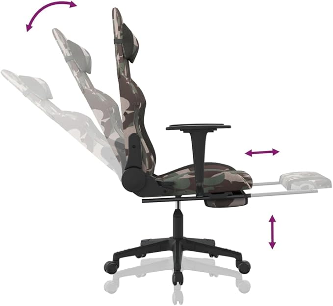Gaming Chair with Footrest Ergonomic Office Chair Computer Chair with Footrest and Lumbar Support Height Adjustable Game Chair with 360°Swivel Seat Camouflage and Black Fabric -AA
