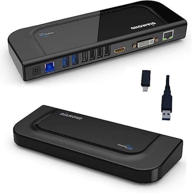 Diamond Multimedia Dual Video Output USB 3.0/2.0 Universal Docking Station with Gigabit Ethernet HDMI DVI Audio for Windows 11 MacOS and Android 5.0+. Display Link Certified DL-3900 Chip