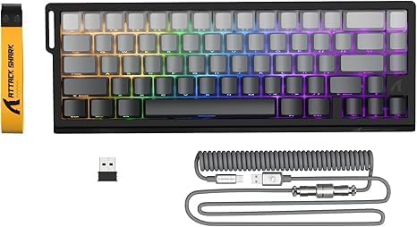 ATTACK SHARK X68PRO HE Rapid Trigger Wireless Keyboard 0.01mm RT Accuracy 8000Hz Wired Gaming Keyboard Adjustable Actuation Snap Tap RGB Backlit Magnetic Switch C01 Coiled Cable -Black Gradient