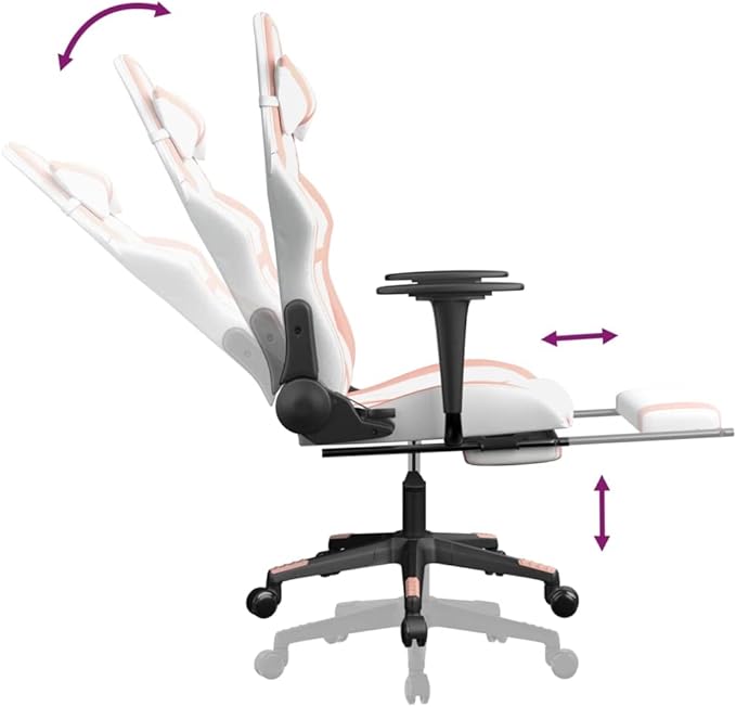 Massage Gaming Chair with Footrest White&ampPink Faux Leather