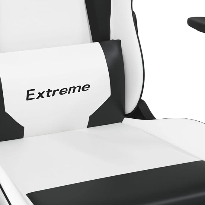 Massage Gaming Chair with Footrest White&ampBlack Faux Leather (Weight: 36.6 lbs)