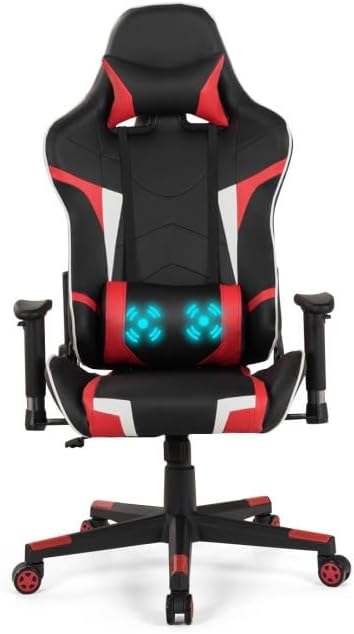 Gaming Chair with Electric Lumbar Massage 330lb Load 90°–180° Recline Range 360° Swivel Height-Adjustable Seat 5-Claw Stability Base Premium Faux Leather 5 Color Variants