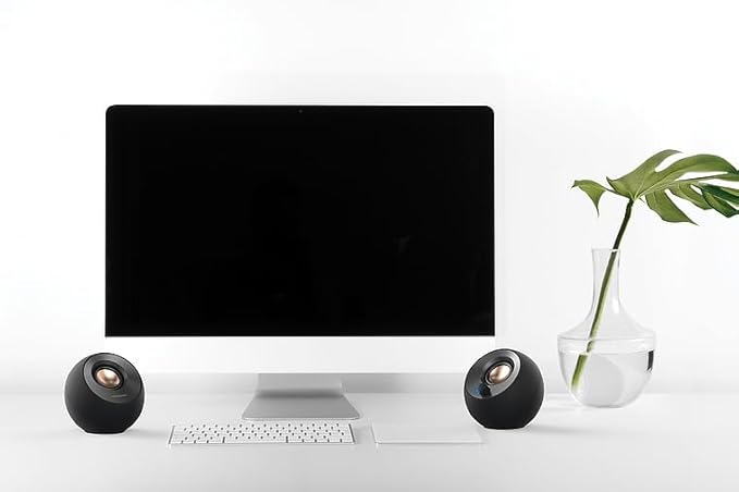 Creative Pebble V2 - Minimalistic 2.0 USB-C Powered Desktop Speakers 3.5 mm AUX-in Up to 8W RMS Power for Computers and Laptops Type-A Adapter Included and Extended Cable (Black)