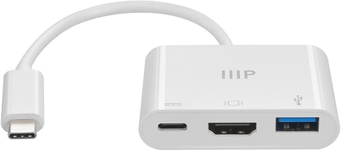 Monoprice 3-in-1 USB-C to HDMI Multiport Adapter - Compact and Portable True Plug-n-Play Compatible with USB C Laptops and Other Type C Devices Supports Windows and MacOS for Home and Office