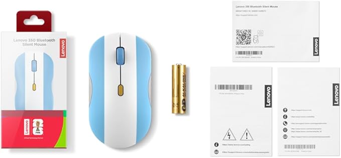 Lenovo 350 Bluetooth Silent Mouse (Fan Edition) Wireless Ergonomic Ambidextrous Design Bluetooth 5.3 Adjustable DPI up to 2400 36 Month Battery Life Recycled Materials Argentina Flag
