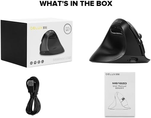 DELUX Left Handed Ergonomic Mouse Mini Wireless Vertical Mouse Silent Click Ergonomic Mouse Up to 4000 DPI 6 Buttons Rechargeable Bluetooth/2.4G/ Wired Tri-Mode for Laptop/PC (M618ZD-Black)