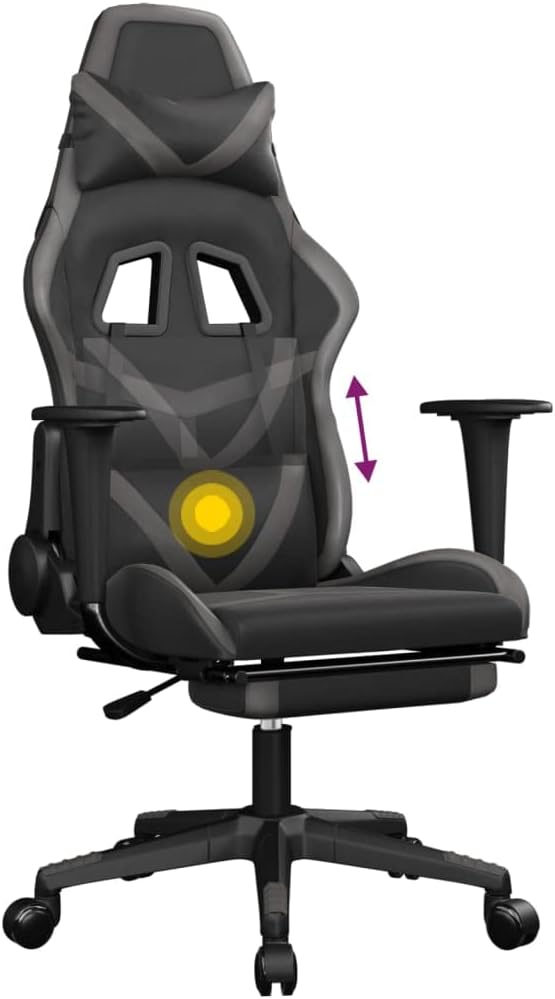 Faux Leather Massage Gaming Chair with FootrestComputer Game ChairMassage Office ChairErgonomic Desk Chair PC Gaming Chair for Adults Teens(Black&ampGray)