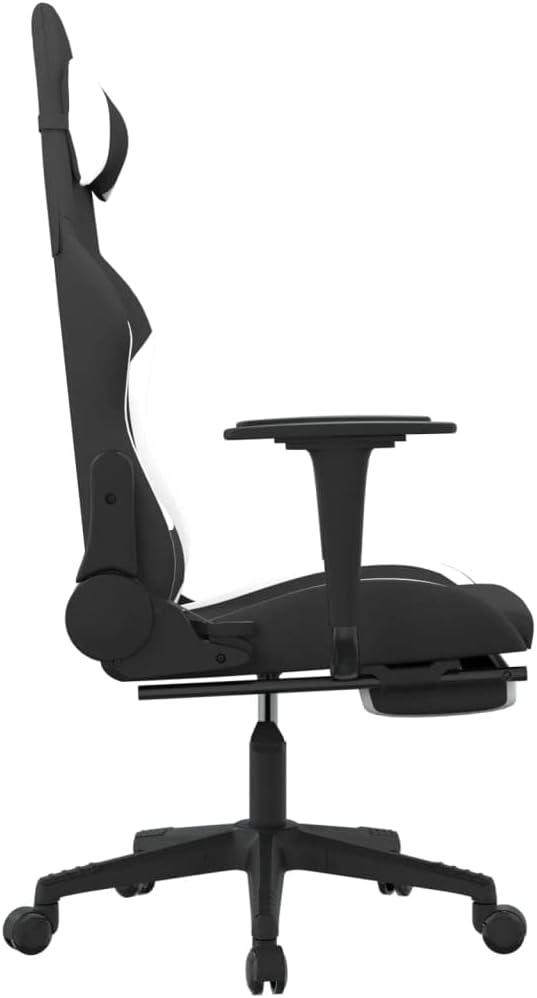 Massage Gaming Chair with Footrest and Lumbar Support Computer Chair Height Adjustable Game Chair with 360°-Swivel Seat and Headrest Black and White Fabric