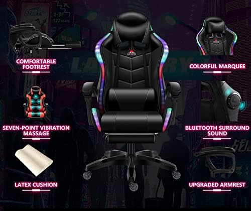 Gaming Chair with 7-Point Massage Function Ergonomic Computer Chair with Footrest and Lumbar Support Video Gaming Chair with RGB Lights and Speakers Adjustable Backrest Swivel ChairRed