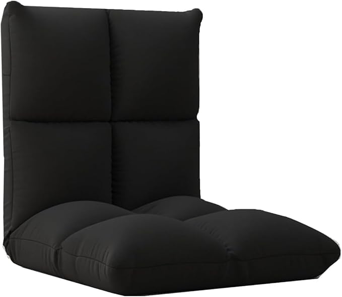 ELEFOCUS Floor Chair Adjustable Folding Floor Gaming Chair with 6-Position Adjustment Chaise Lounge Indoor with Back(Black)