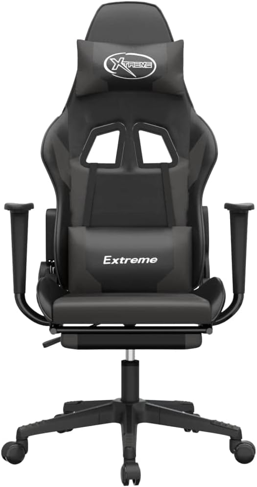 SKM Massage Gaming Chair with Footrest Black&ampGray Faux Leather (16.6 KG/36.52 LBS)