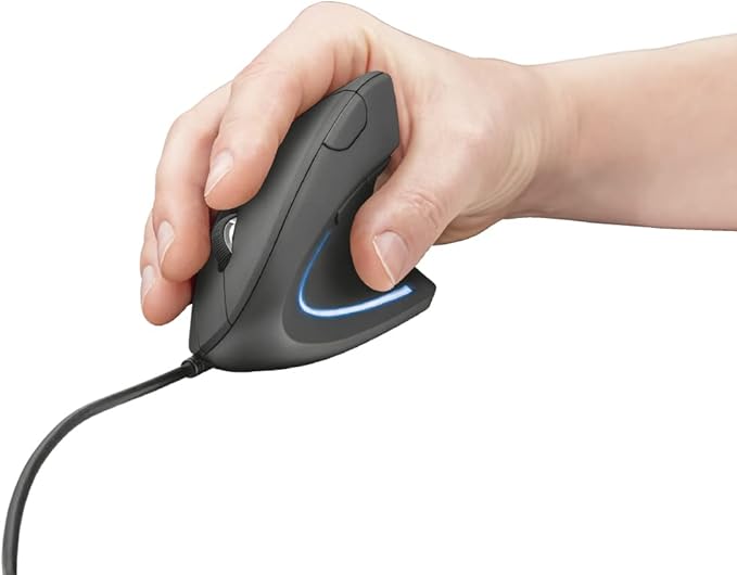 Trust Verto Wired Ergonomic Mouse Vertical Mouse with LED Illumination 1000-1600 DPI 6 Buttons for Right Hand Users Computer Mouse for PC and Laptop - Black