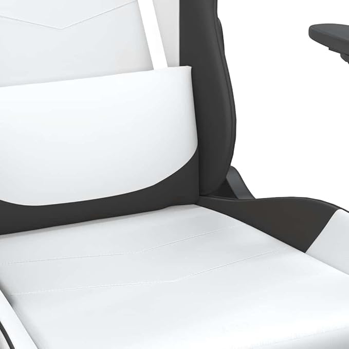 vidaXL Massage Gaming Chair for Adult Reclining Computer Chair with Footrest and Headrest Height Adjustable Office Chair with 360°-Swivel Castors White and Black Faux Leather