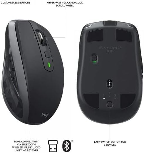 Logitech MX Anywhere 2S Wireless Mouse for Windows and Mac with Dual Connectivity Built-In Battery 500mAh 400 DPI Hyper-Fast Scrolling Mouse - 910-005132 (Renewed)