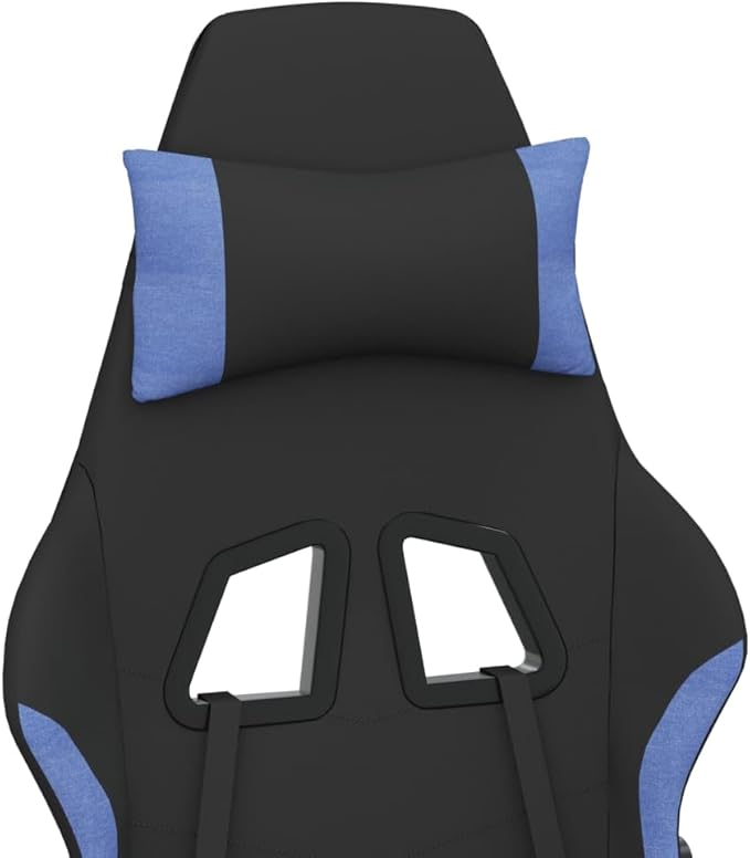 Massage Gaming Chair with Footrest and Lumbar Support Computer Chair Height Adjustable Game Chair with 360°-Swivel Seat and Headrest Black and Blue Fabric -AA