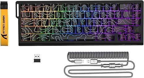 ATTACK SHARK X68PRO HE Rapid Trigger Wireless Keyboard 0.01mm RT Accuracy 8000Hz Wired Gaming Keyboard Adjustable Actuation Snap Tap RGB Backlit Magnetic Switch C01 Coiled Cable -Black