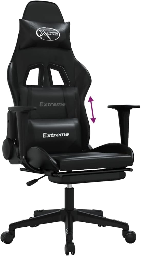 Gaming Office Chair with Footrest Faux Leather Office Chair Ergonomic Desk Chair Rolling Swivel Adjustable PC Computer Chair for Women Adults Girls(Black)