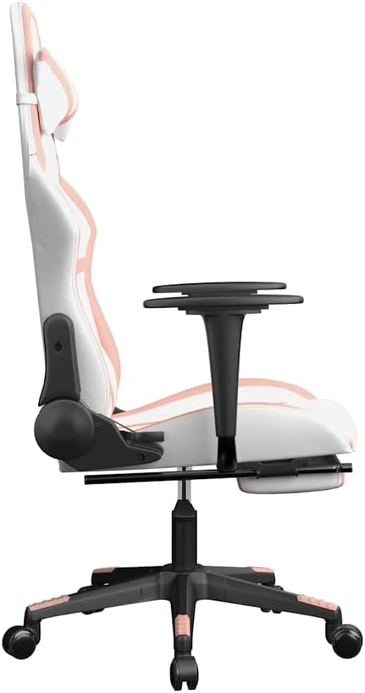 White and Pink Faux Leather Gaming Chair Ergonomic Massage Computer Desk Chair with Footrest Adjustable Armrests Reclining Backrest for Home Office 25.2 W