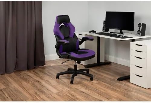 Ergonomic Gaming Chair with High Back Support – Racing Style PC Desk Chair with Recline Function Flip-Up Arms &amp Padded Segments for Comfort (Purple)