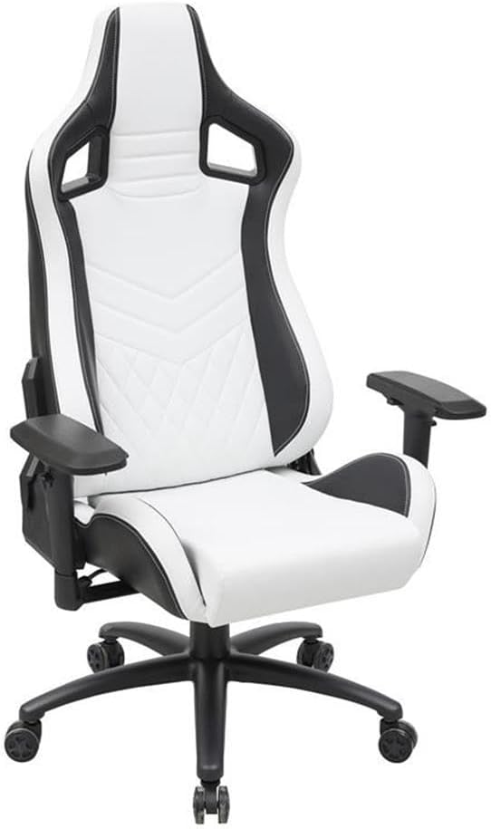 Furniture of America Singe Faux Leather Adjustable Gaming Chair in White &amp Black