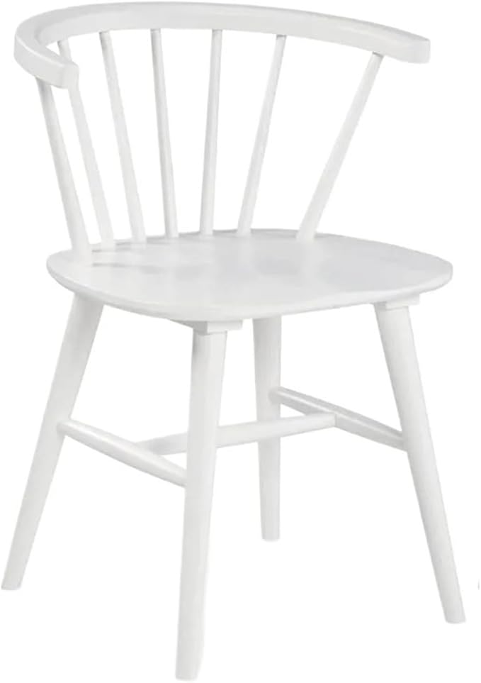 Adjustable Office Computer Chair with Armrest 1pcs White Modern Minimalist Spindle Back Dining Chair with Solid Wood Frame