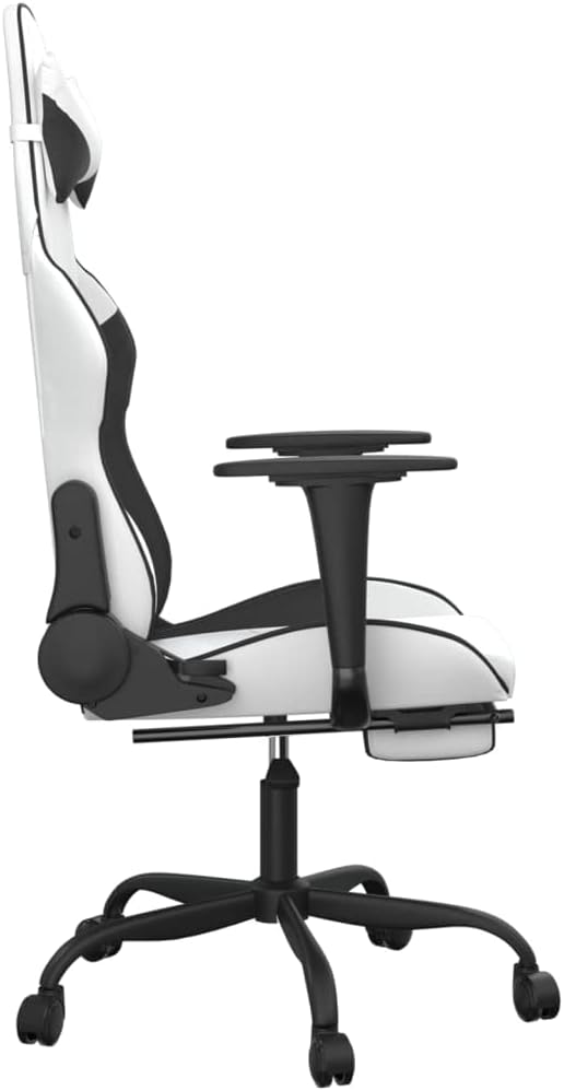 Massage Gaming Chair with FootrestFaux Leather Computer Game ChairMassage Office ChairErgonomic Desk Chair PC Gaming Chair for Adults Teens(White&ampBlack)