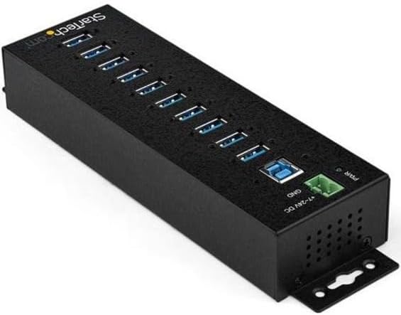 StarTech.com 10-Port USB 3.0 Hub with Power Adapter - Metal Industrial USB-A Hub with ESD &amp 350W Surge Protection - Din/Wall/Desk Mountable - High Speed USB 3.0 (5Gbps) - (5Gbps) Hub TAA