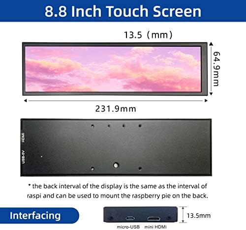 Yunseity 8.8 Inch Monitor 480x1920 LCD 170 Viewing Angle Plug and Play