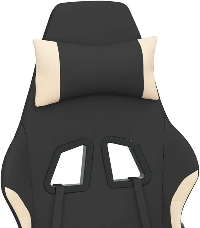 Massage Gaming Chair with Footrest and Lumbar Support Computer Chair Height Adjustable Game Chair with 360°-Swivel Seat and Headrest Black and Cream Fabric