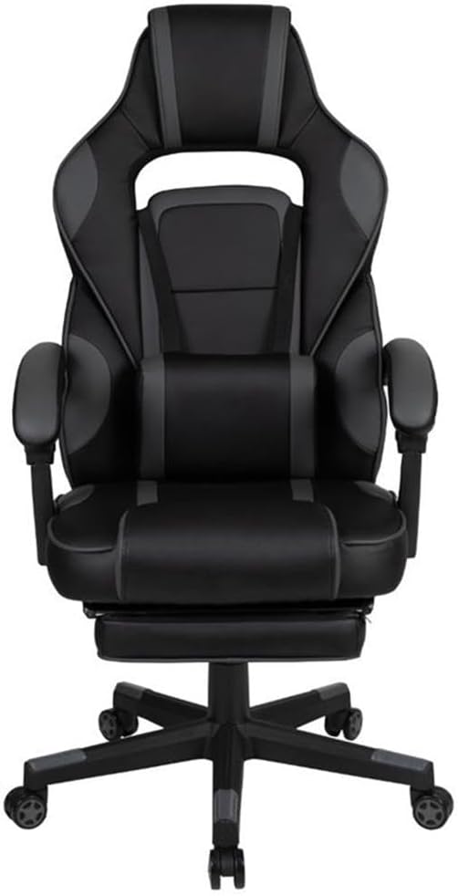 Flash Furniture X40 Gaming Chair Racing Ergonomic Computer Chair with Fully Reclining Back/Arms Slide-Out Footrest Massaging Lumbar - Black/Gray