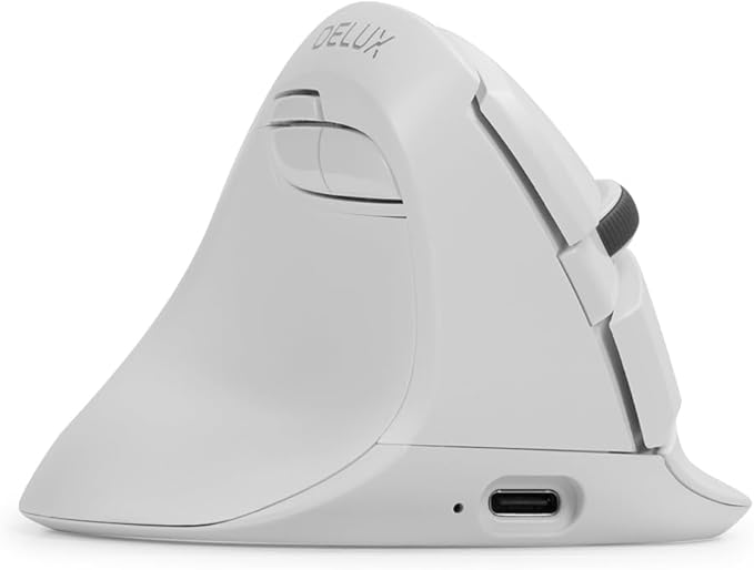 DELUX Left Handed Ergonomic Mouse Mini Wireless Vertical Mouse Silent Click Ergonomic Mouse Up to 4000 DPI 6 Buttons Rechargeable Bluetooth/2.4G/ Wired Tri-Mode for Laptop/PC (M618ZD-White)