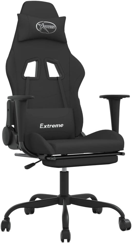 Massage Office Gaming Chair with Footrest Fabric Massage Office Chair Ergonomic Desk Chair Rolling Swivel Adjustable PC Computer Chair for Women Adults Girls(Black)