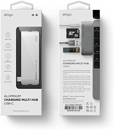 elago Aluminum Charging Multi Hub USB-C - [Power Delivery][Charging Multi Hub][5 Slots Data Transfer] - for All-New MacBook and Pro All USB-C Devices (Silver)