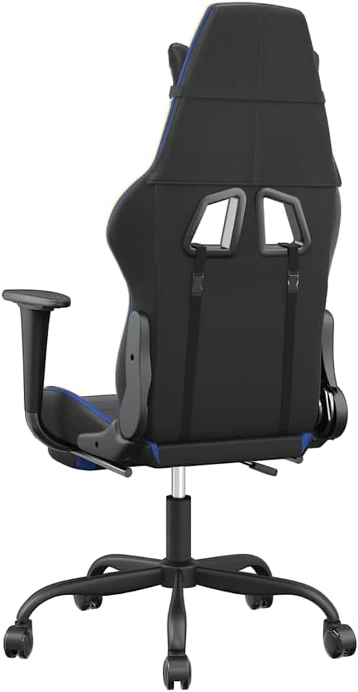 Massage Gaming Chair with Footrest Black &amp Blue Faux Leather Ergonomic Reclining Computer Desk Chair with Lumbar Support for Home Office