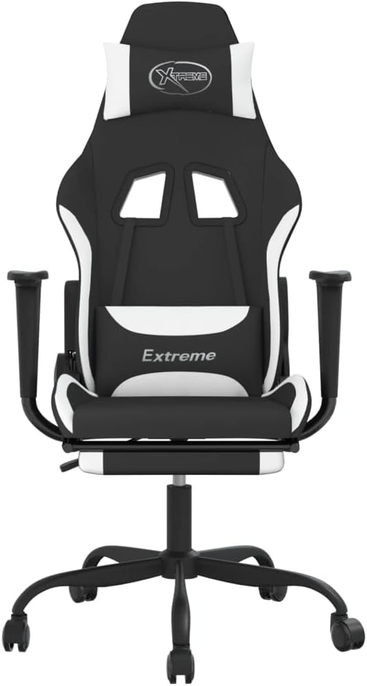 Gaming Chair Computer ChairErgonomic Gaming ChairSuitable for Work Rest Playing Computer Games Watching Performanceswith Footrest Black and White Fabric
