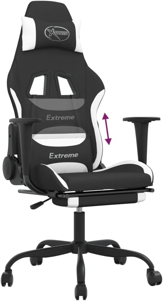 Gaming Chair Computer ChairErgonomic Gaming ChairSuitable for Work Rest Playing Computer Games Watching Performanceswith Footrest Black and White Fabric