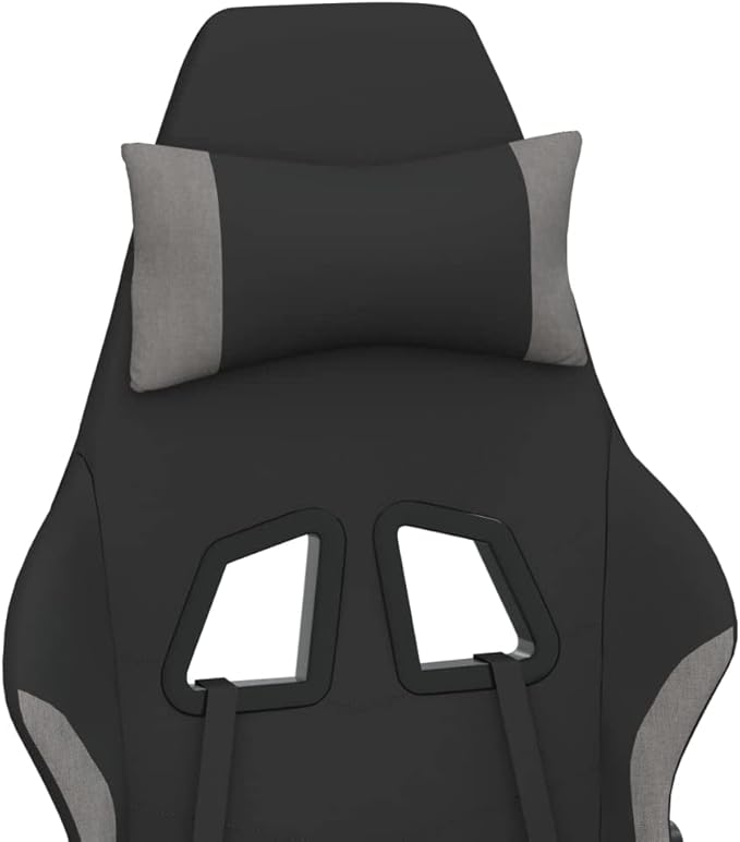 Massage Gaming Chair with Footrest Black and Light Gray Fabric