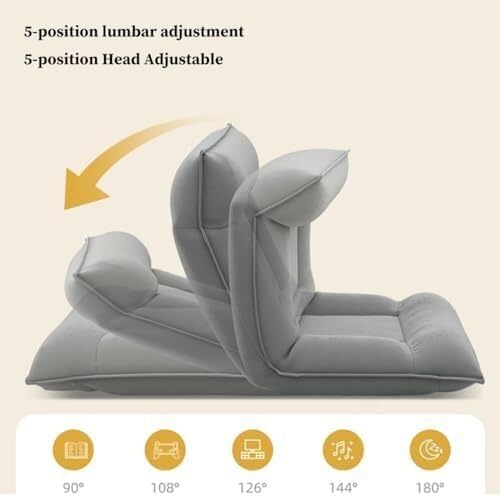 ELEFOCUS Foldable Adjustable Floor Chair Folding Floor Chair with 5 Positions Adjustable Backrest and Headrest(/Dark Gray)