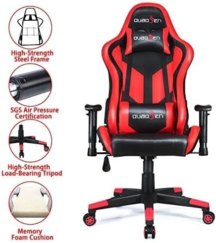 Gaming Chair Racing Style High Back Ergonomic PU Leather Swivel Chair with Headrest &amp Lumbar Support for Home Office(Blue)